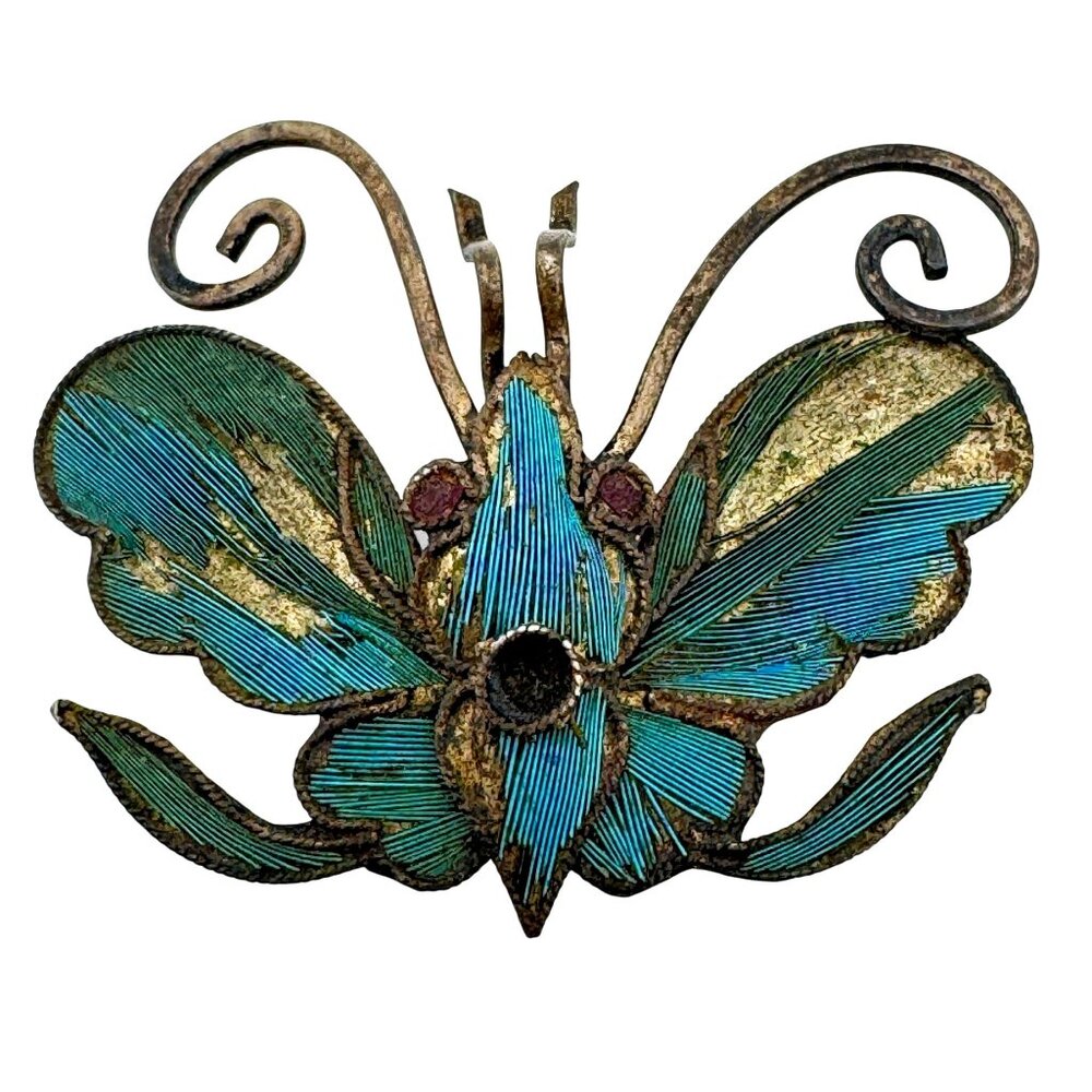 Vtg Kingfisher Blue Feather Butterfly Pin Brooch Hair Comb Piece Decor #126